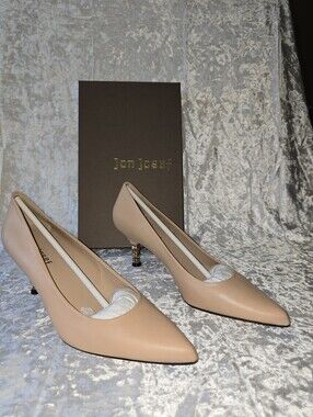 Jon Josef Nude Leather Pointed Kitten Heel Pumps